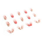 24Pcs Pink Beautiful Flower Trendy Fake Nails (With Glue) Set For Girls - Wearable Nails Stylish Pattern Long Artificial Nails For Women