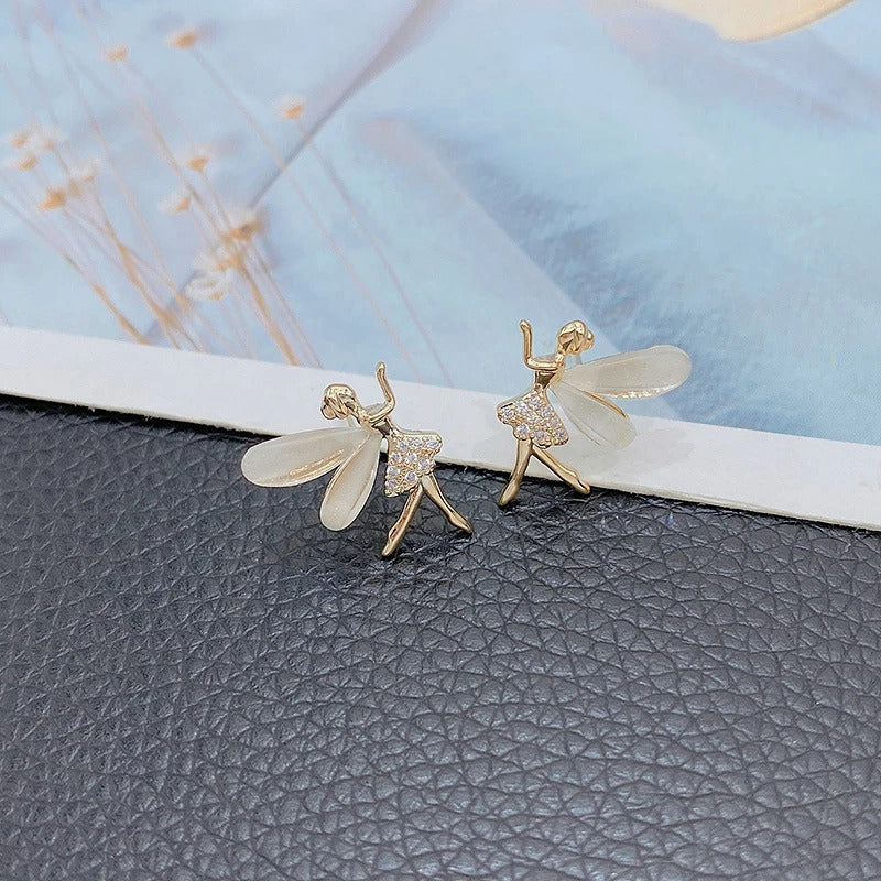 Pair Of Golden Zirconia 925 Needle Fairy Earrings For Girls Fashion Personality Korean Jewellery For Girls