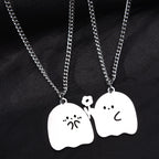 Pack Of 2 Stainless Steel Cute Cartoon Ghost Friendship Couple Pendant Necklace For Boy & Girls Korean Jewellery