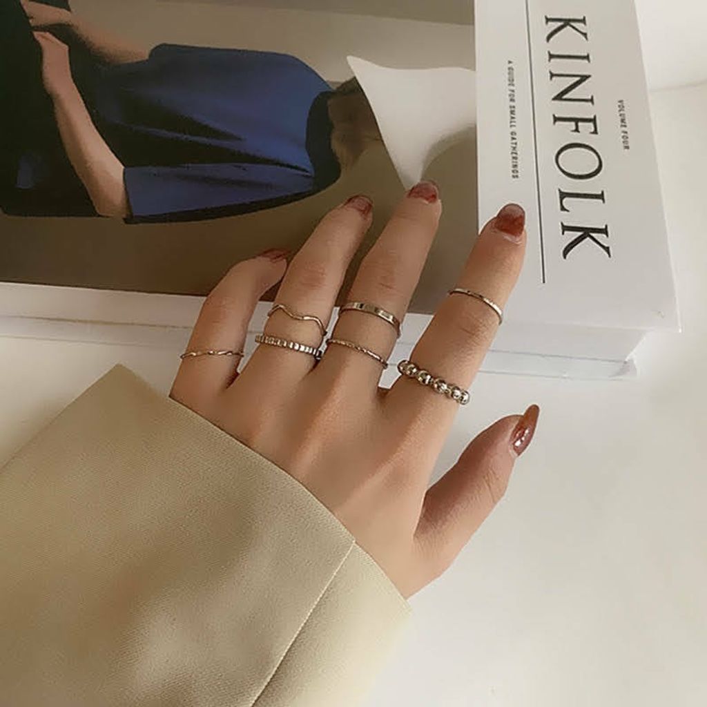 8PCS Korean Jewellery Silver Ring Set For Girls | Finger Rings Party Jewelry Gifts