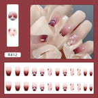 24Pcs Multicolor Beautiful Trendy Fake Nails (With Glue) Set For Girls - Wearable Nails Stylish Pattern Artificial Nails For Women