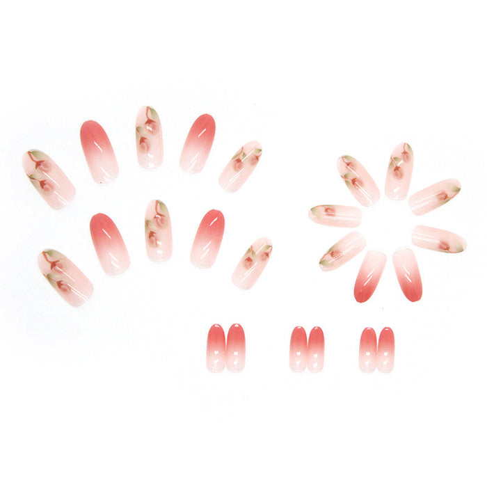 24Pcs Pink Beautiful Flower Trendy Fake Nails (With Glue) Set For Girls - Wearable Nails Stylish Pattern Long Artificial Nails For Women