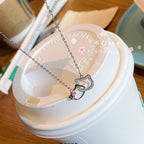 Silver Beautiful Hello Kitty Double Pendant Necklace Clavicle Chain Korean Style For Girls Korean Jewellery Gift