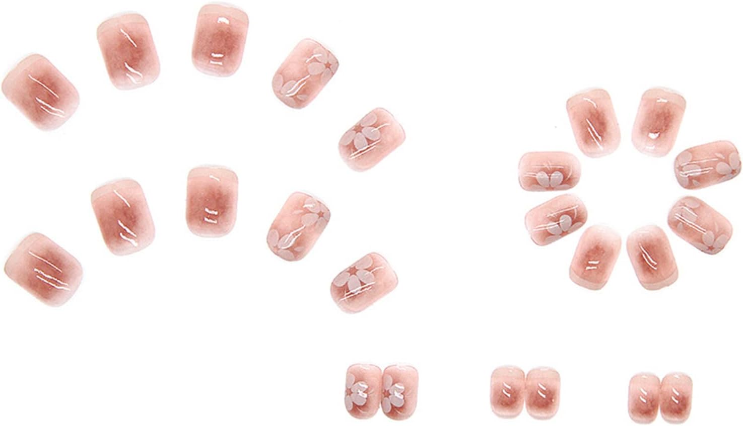 24Pcs Pink Beautiful Flower Design Trendy Fake Nails (With Glue) Set For Girls - Wearable Nails Stylish Pattern Artificial Nails For Women