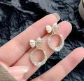 Black & White Korean Jewellery Shinny Bow Zircon Earrings Bowknot Hoop Earrings For Girls / Women.