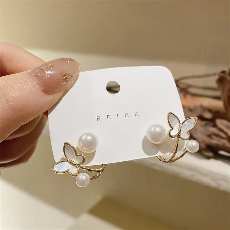 Pair Of White Enamel & Pearl Butterfly Earrings For Girls Fashion Personality Korean Jewellery For Girls