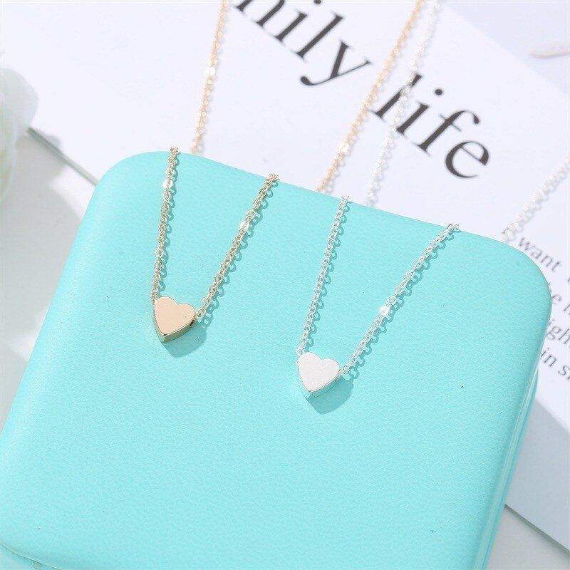 2pcs Gold-color Plus Silver-plated Heart choker Necklace Jewellery For Girls | Korean Jewellery - Gold/Silver Chain Neck Statement Collar Chains Choker Shining Female Choker Korean Jewellery