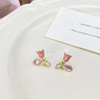 S925 Silver Needle Korean Jewellery Bowknot Tulip Zircon Crystal New Luxury Flower Leaf Earrings For Girls