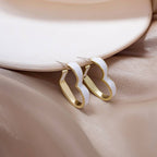 Korean Jewellery Pair Of Golden & White Heart Dangle S925 Silver Needle Earrings For Girls | Luxury Wedding Party Jewelry Premium Gifts New Fashion Trend