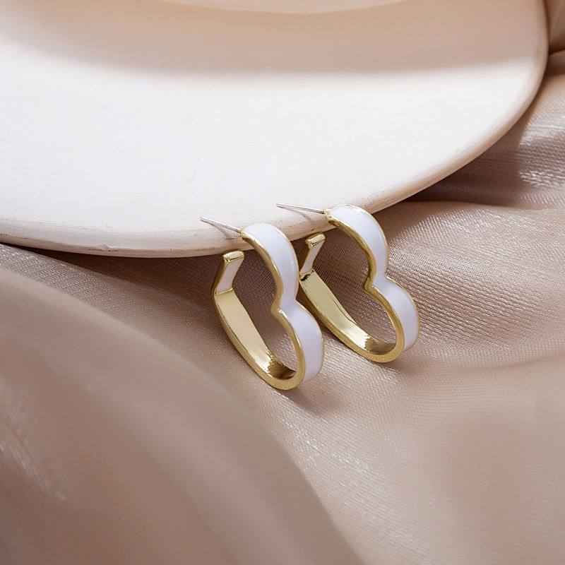 Korean Jewellery Pair Of Golden & White Heart Dangle S925 Silver Needle Earrings For Girls | Luxury Wedding Party Jewelry Premium Gifts New Fashion Trend