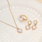 3PCS Exquisite and Elegant Pearl Heart Love Jewelry Women's Fashion Style Versatile Necklace Earrings Ring Jewellery Set For Girls
