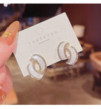 Korean Jewellery Gold & Pure White Women's Dangle Twisted Rhinestone Shiny Trendy Elegant Earrings For Girls | S925 Needle Earing For All Occasions