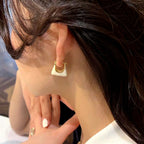 Korean Jewellery White & Gold Trendy High Grade U Shaped White Enamel Handbag Dangle Earrings For Girls