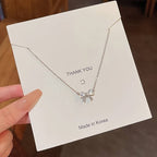 Korean Jewellery Silver Luxurious Rhinestone Zircon Bow Necklace for Girls Sweet Fairy Clavicle Chain Shiny Zircon Korean Jewellery Necklace
