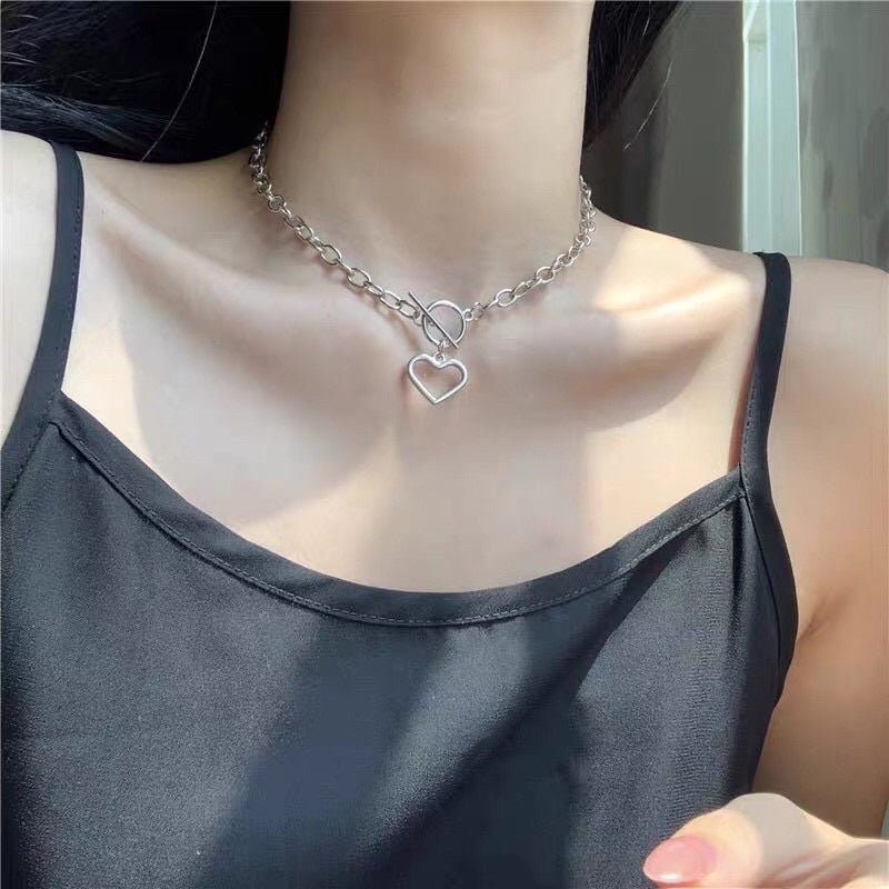 Silver Korean Jewellery Heart Choker Necklace Jewellery For Girls / Women - Korean Jewellery Necklace