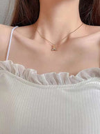 Golden Beautiful Crystal Fish Tail Zircon Pendant Necklace Clavicle Chain Korean Jewellery Stylish Necklace Jewellery For Girls