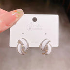 Korean Jewellery Gold & Pure White Women's Dangle Twisted Rhinestone Shiny Trendy Elegant Earrings For Girls | S925 Needle Earing For All Occasions