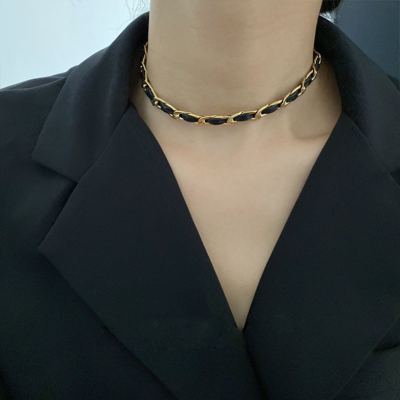 Stainless Steel New Fashion Korean Jewellery Leather Adjustable Tassel Chain Choker Necklaces Jewellery For Girls Stylish