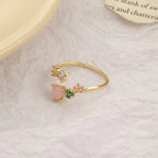 Korean Jewellery Golden Elegant Geometrical Camellia Gifting Adjustable Ring For Girls
