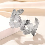 2026 Gold & Silver NEW Trendy Butterfly Adjustable Chunky Bangle Bracelet For Girls Gold Metal butterfly Open Cuff Bangle Bracelet For Women