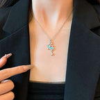 Silver Beautiful Crystal Rhinestone Star Moon Pendant Necklace Clavicle Chain Korean Style For Girls Korean Jewellery Gift