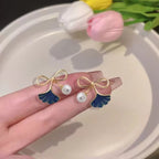 Korean Jewellery Shinny Golden & Blue Bow New Style Women Sweet Temperament Jewelry Earrings For Girls | S925 Needle Earring